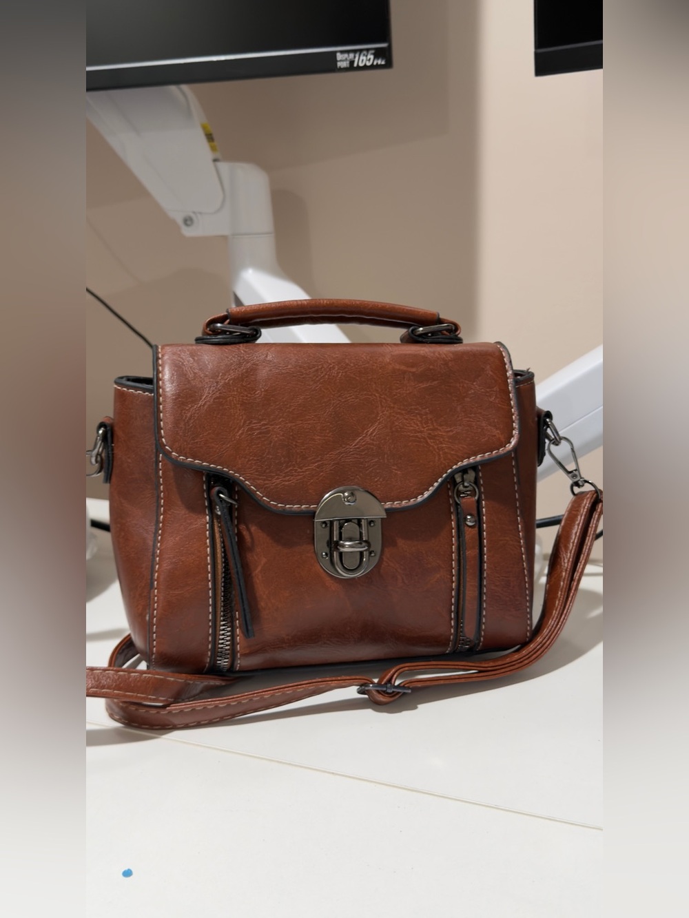 Brown Leather Crossbody Satchel Bag - Men